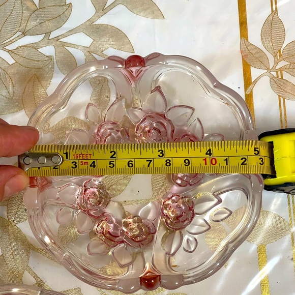 Vintage Set Of 3 Mikasa ?Party Glass Serving Bowl /plate Floral Design 5” - Picture 2 of 4